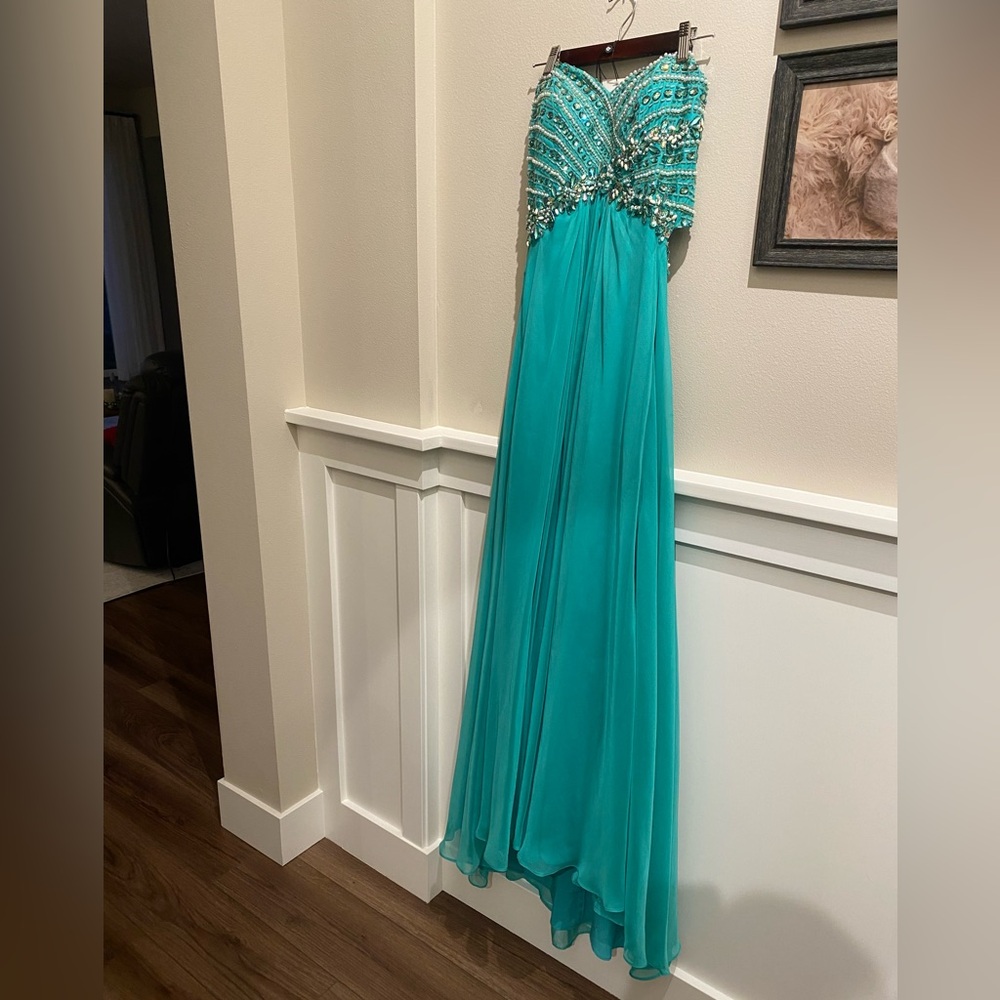 Elegant Teal Beaded Gown